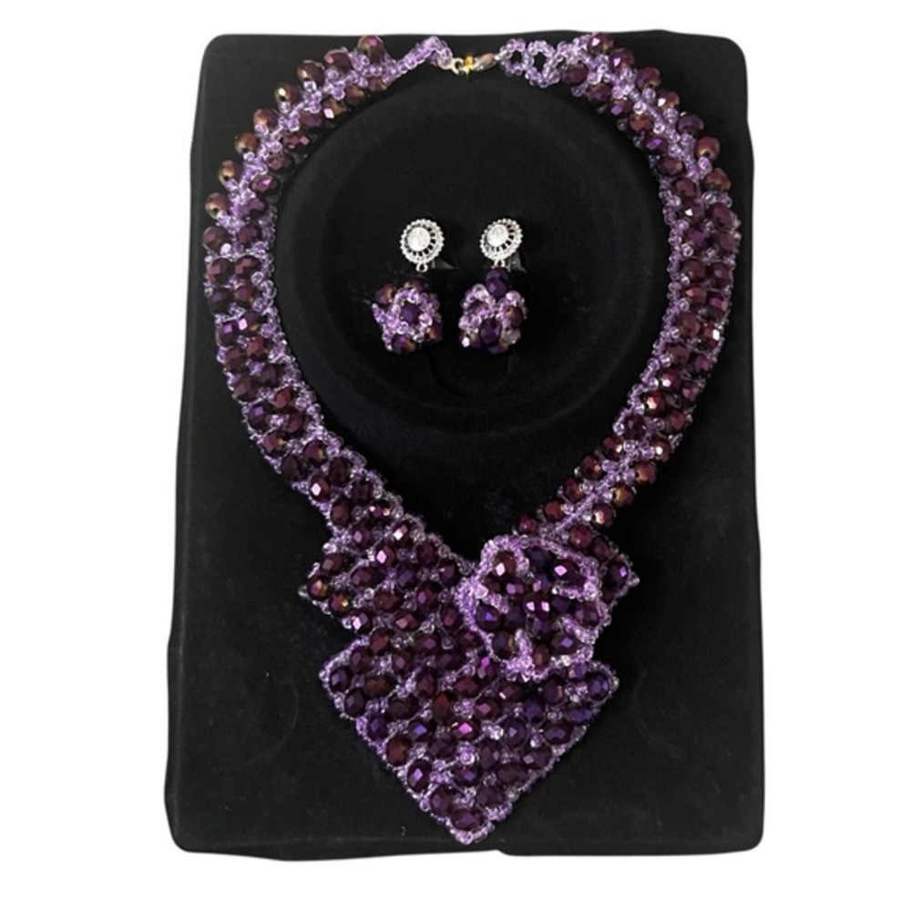 African Purple Jewelry Set, Brand New Necklace, Earrings